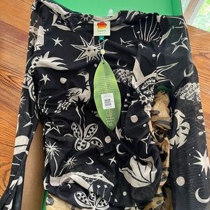 New With Tags Farm Rio Black and White Cerrado Sky Tulle Blouse